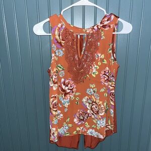 Daniel Rainn Blouse Sleeveless Size Petite XS Rust Color Floral Print NWT